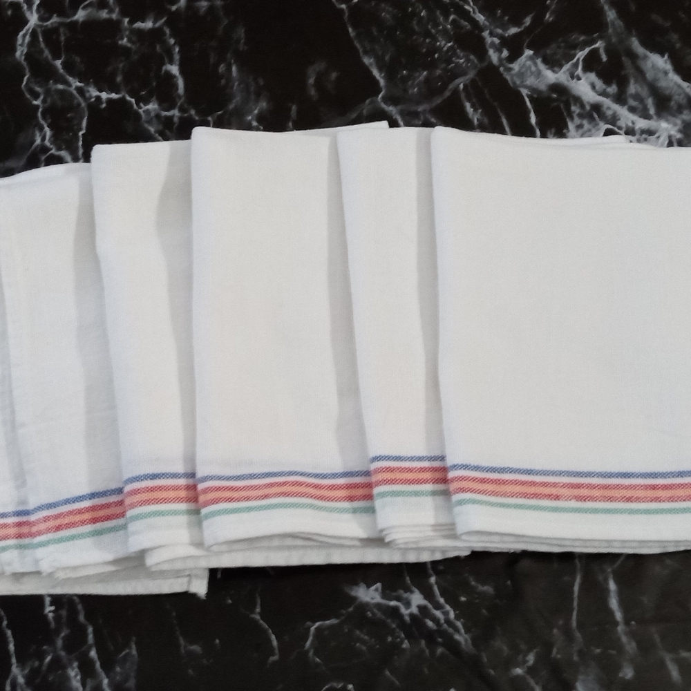 Six Cotton Linen Dish Tea Kitchen Towels Stripes White Red Blue Green Yellow - Picture 6 of 7